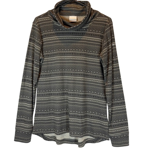 Columbia Sweaters - Columbia Turtleneck Top Womens M Fair Isle Gray Black White Cotton Blend Outdoor